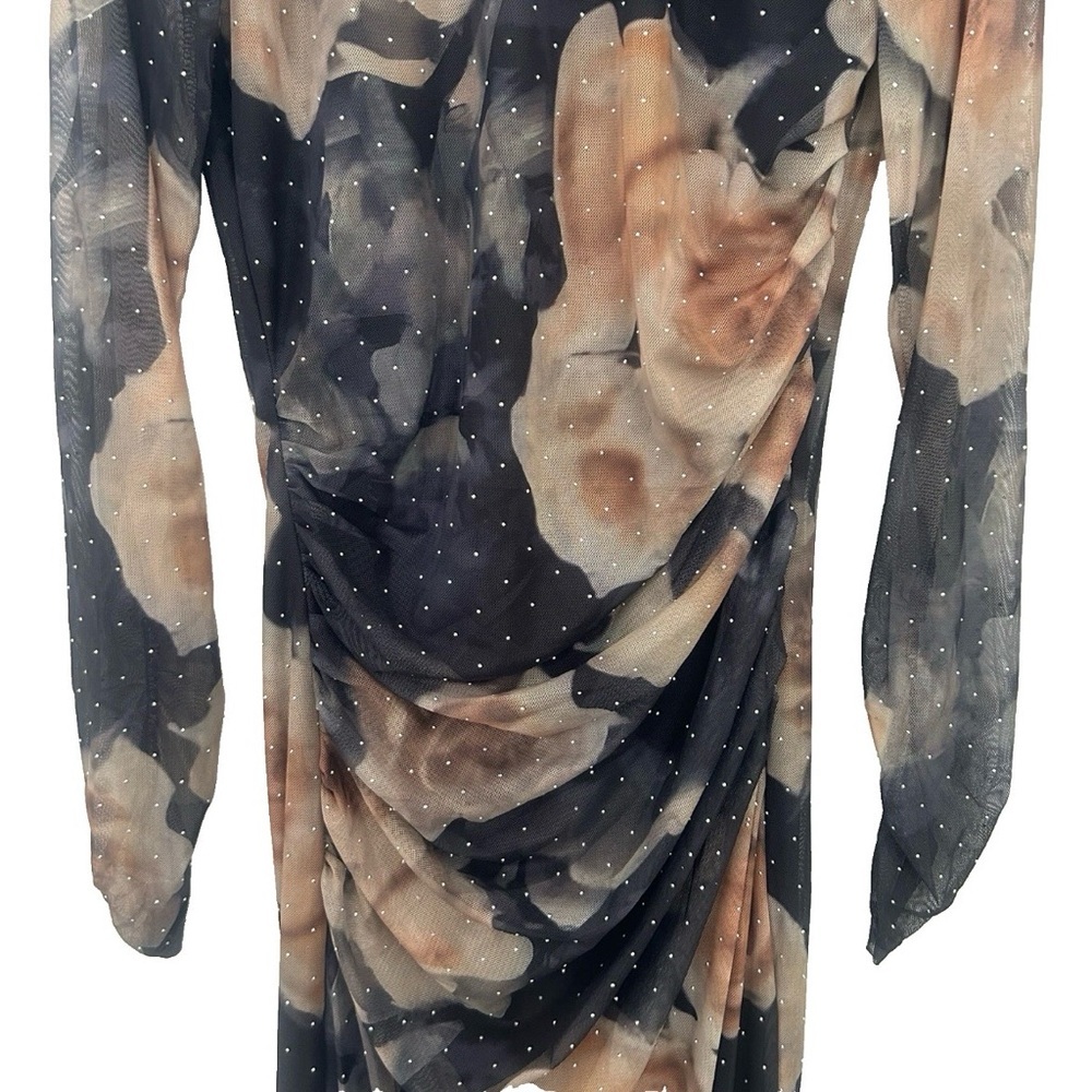 Quiz Gothic Dark Floral Midi Dress NEW Size 10 Ruched Sheer Sparkle Brown Black - Picture 5 of 16